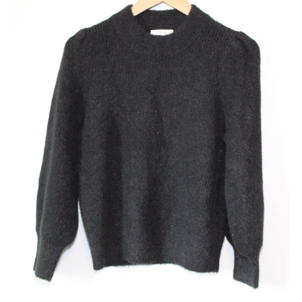 Madewell Eaton Puff Sleeve Pullover Sweater Black Women's Size Medium H13972 - Picture 2 of 12